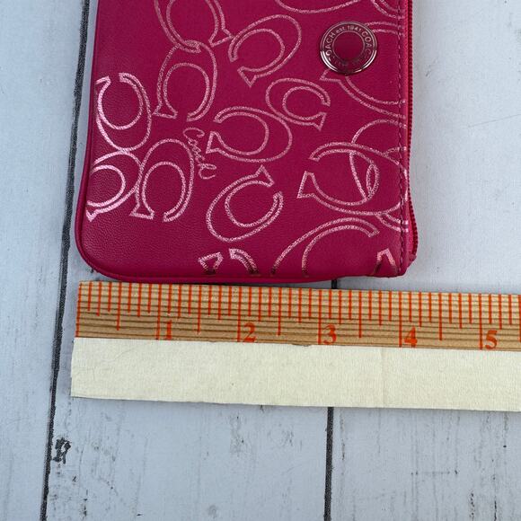 Coach Pink Silver Leather Logo Wristlet Wallet Satin Lined Y2K Style Barbiecore - Picture 11 of 11